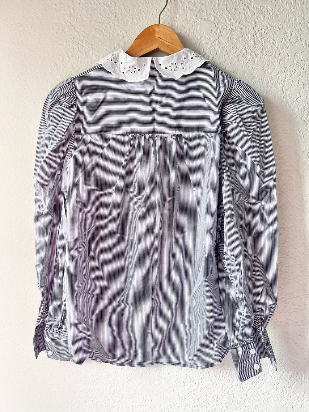 En Saison Black White Pinstripe Lace Collar Top Sz XS - Picture 5 of 5